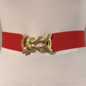 3 for $25 Vintage Red Elastic Belt with Gold Tone Clasp Buckle
